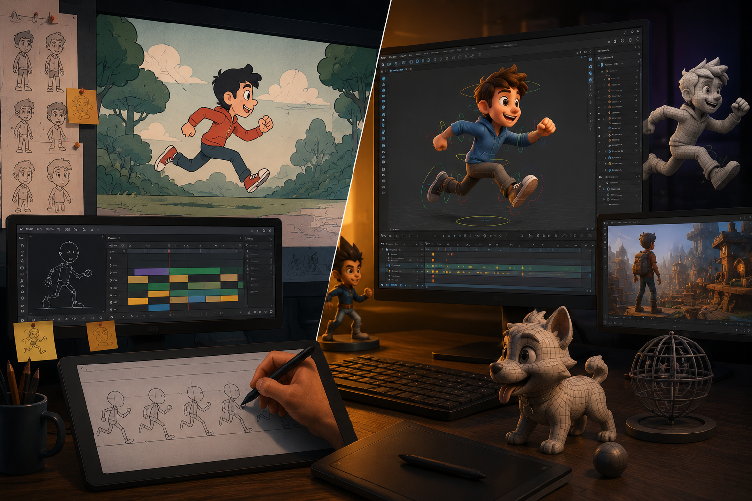 3D Model animation wireframe preview